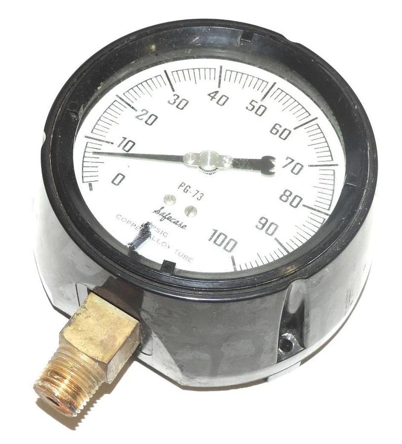 Used MARSH PG-73 PRESSURE GAUGE 0-100 PSI, 1/2" NPT, 4" DISPLAY, PG73