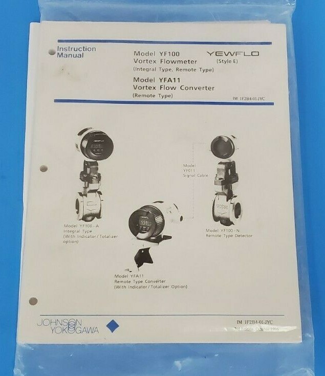 Used JOHNSON YOKOGAWA IM 1F2B4-01-JYC 3RD ED. INSTRUCTION MANUAL VORTEX YF100 YFA11