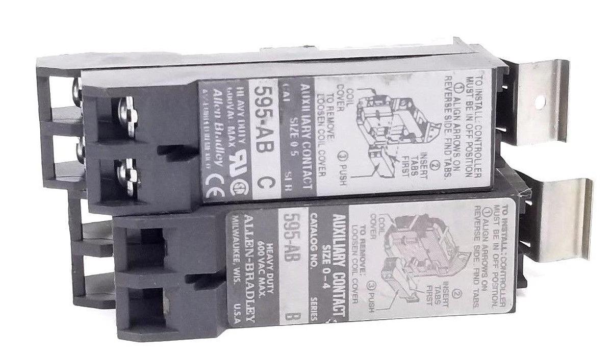 Used LOT OF 2 ALLEN BRADLEY 595-AB AUXILIARY CONTACTS SER. B & C, 595AB