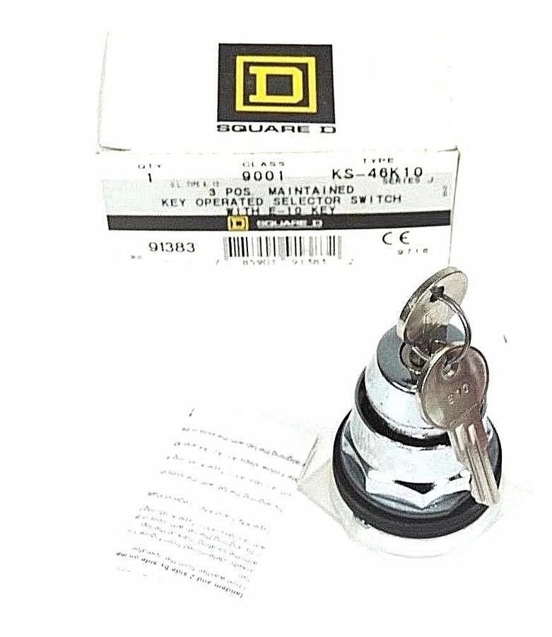 Used NIB SQUARE D CLASS 9001 TYPE KS-46K10 SELECTOR SWITCH WITH E-10 KEY 9001-KS46K10