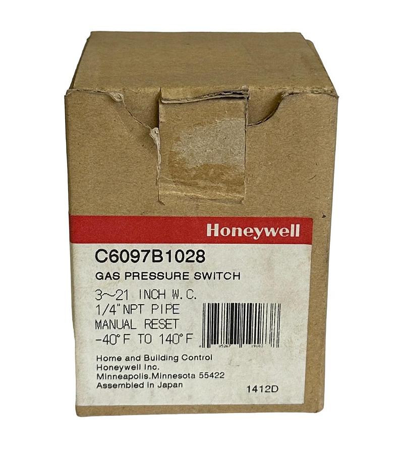 Used NEW HONEYWELL C6097B-1028 / C6097B1028 GAS PRESSURE SWITCH MANUAL RESET