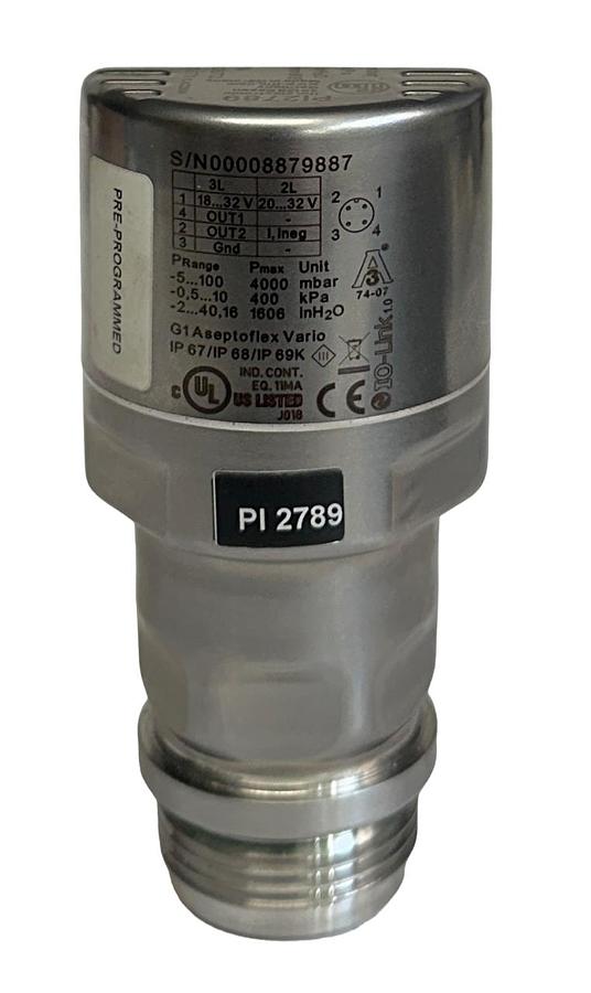 Used IFM EFECTOR PI2789 FLUSH PRESSURE SENSOR W/ 4-DIGIT DISPLAY 18-32V SANITARY USNP
