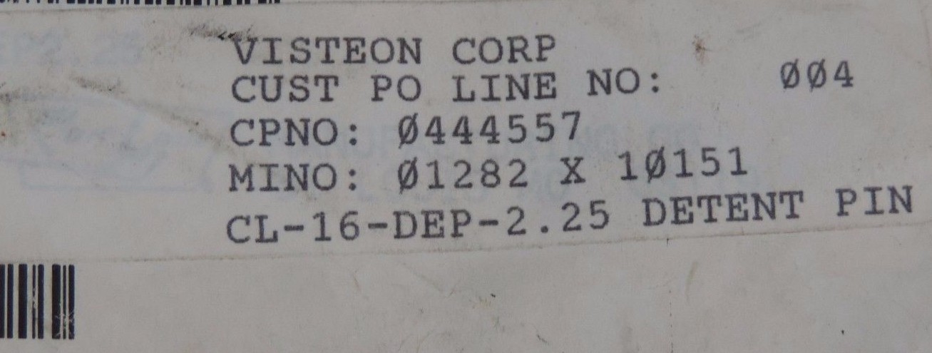 NEW CARR LANE CL-16-DEP-2.25 DETENT PIN CL16DEP225