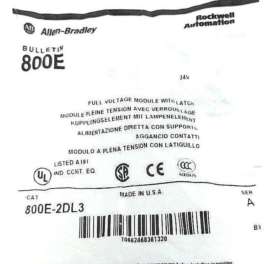 (5) NEW ALLEN BRADLEY 800E-2DL3 FULL VOLTAGE MODULE W/ LATCH 800E2DL3, SER. A