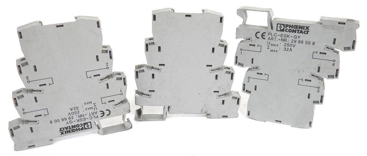 Used LOT OF 3 PHOENIX CONTACT PLC-ESK-GY TERMINAL BLOCKS ART. NR. 2966508 25V, 32A