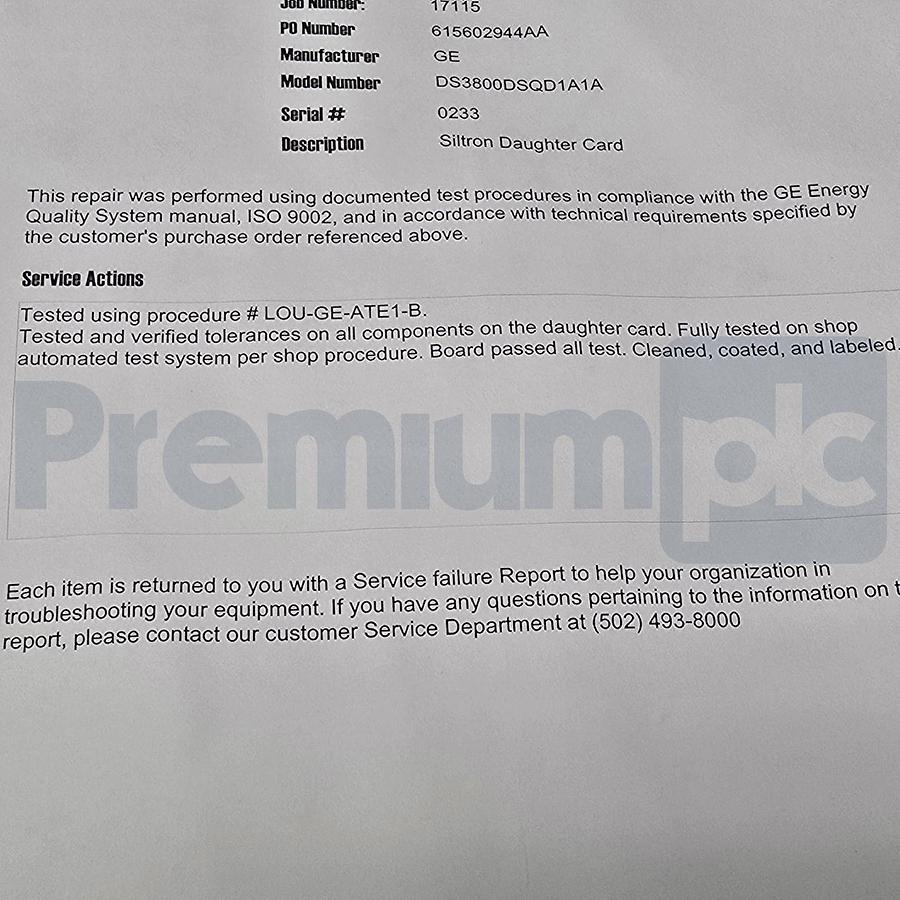 Refurbished GE DS3800HSQD Speedtronic Mark IV Sequencer Board w/DS3800DSQD & DS3800DSQE REP.