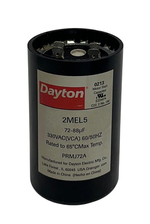 Used DAYTON 72-88MFD / 2MEL5 MOTOR START CAPACITOR 330VAC(VCA) PRMJ72A OEM NSMP