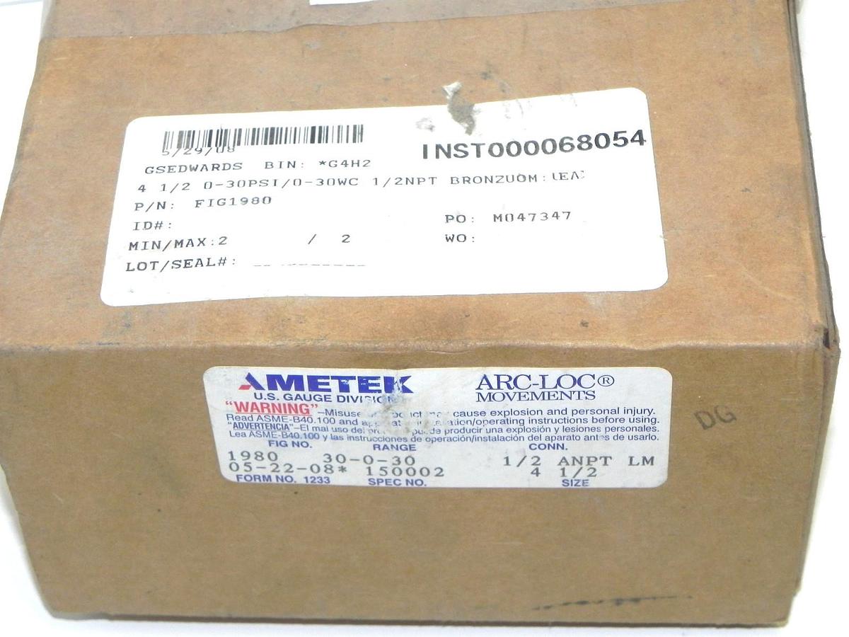 NIB AMETEK 1980 PROCESS GAUGE SPEC NO. 150002, CONN. 1/2 ANPT LM, SIZE: 4-1/2''