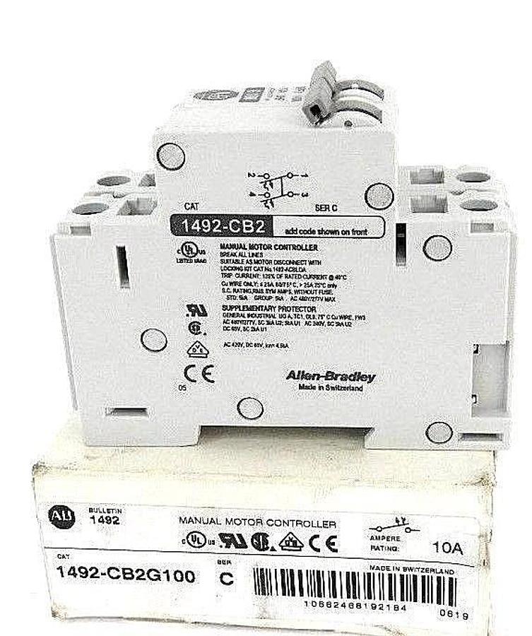 Used NIB ALLEN BRADLEY 1492-CB2G100 MANUAL MOTOR CIRCUIT BREAKER SER. C, 10A