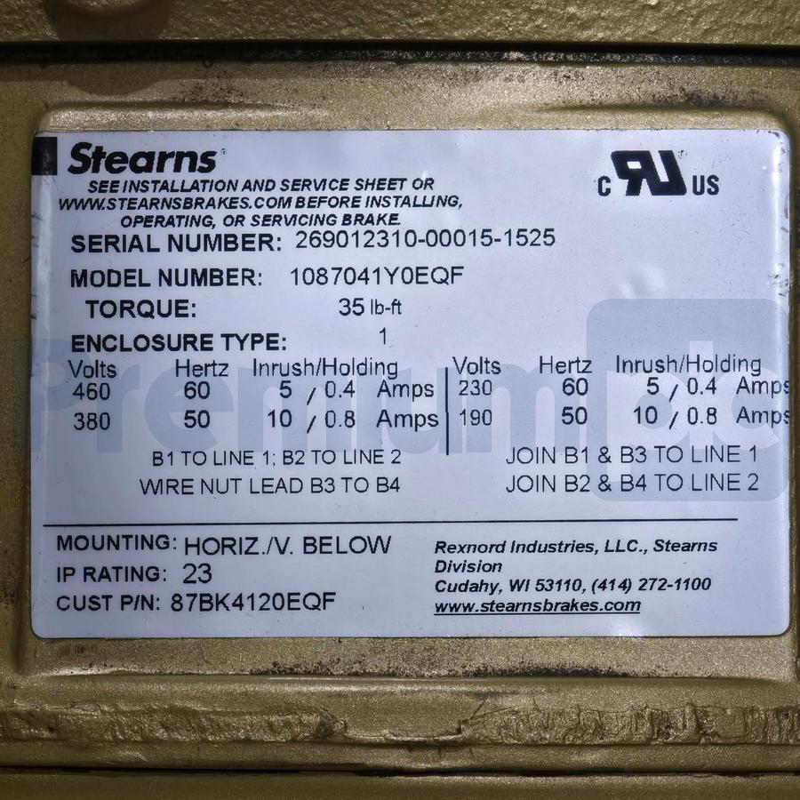 Used Baldor CEBM3710T Brake Motor 7.5HP 3PH 230/460V 213TC TEFC w/Stearns Brake NEW