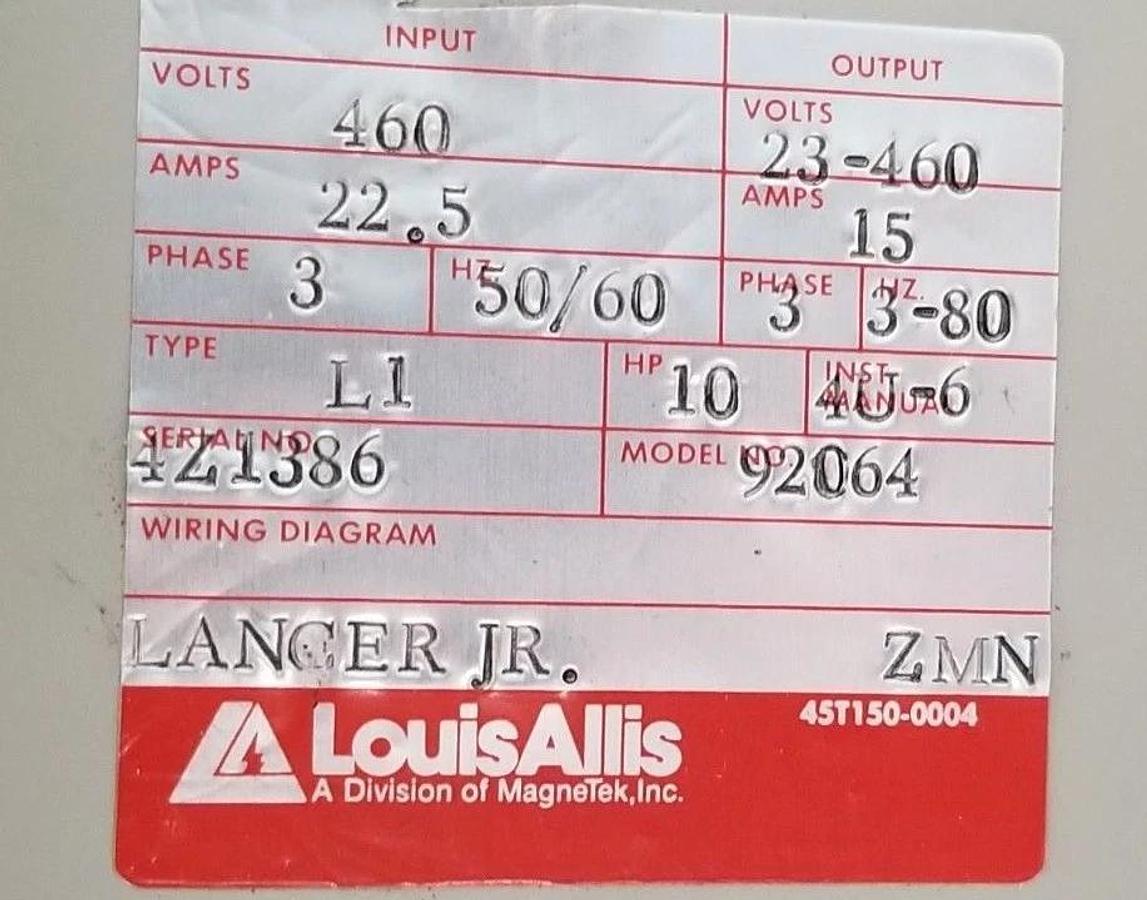 Refurbished LOUIS ALLIS ESP-130 LANCER JR. TRANSISTOR INVERTER DRIVE 92064 10HP REPAIRED