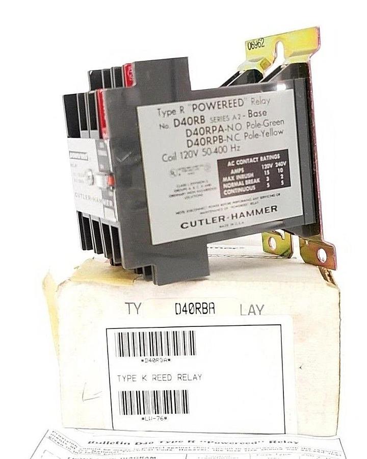 Used NIB EATON CUTLER-HAMMER D40RBA TYPE R POWEREED RELAY SER. A2, COIL: 120V