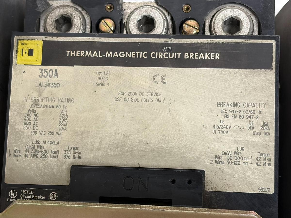 Used Square D LAL36350 350A 3 Pole Circuit Breaker with External Rotary Handle