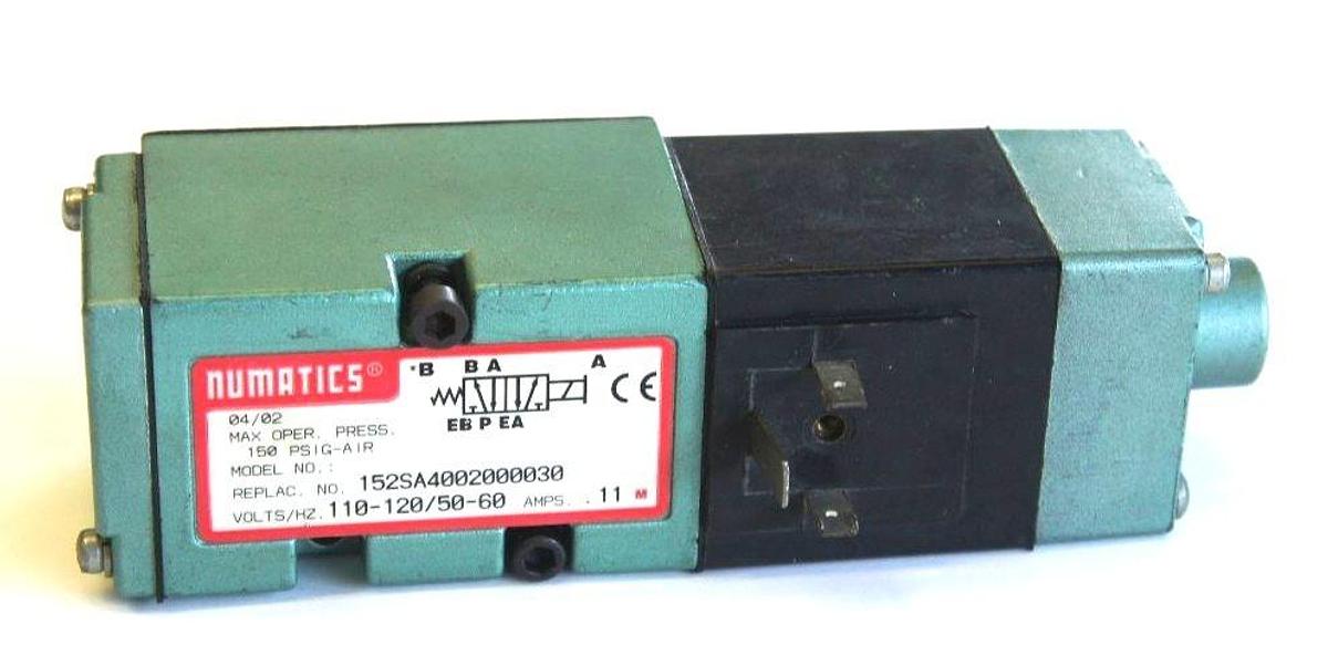 Used NUMATICS 152SA4002000030 SOLENOID VALVE, 150PSIG, 110-120V, 50/60HZ, .11AMPS