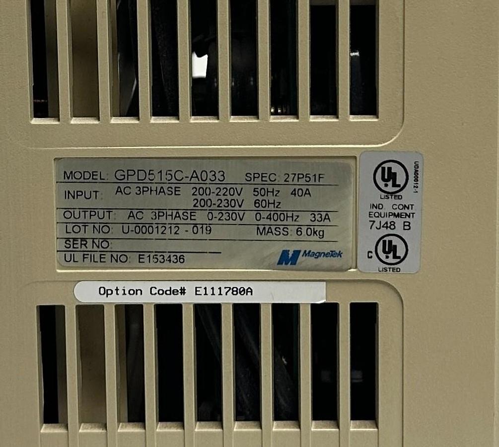 Used MagneTek GPD515C-A033 / GPD515CA033 GPD515 AC DRIVE 3PH 40A 27P51F 200-230V USNP
