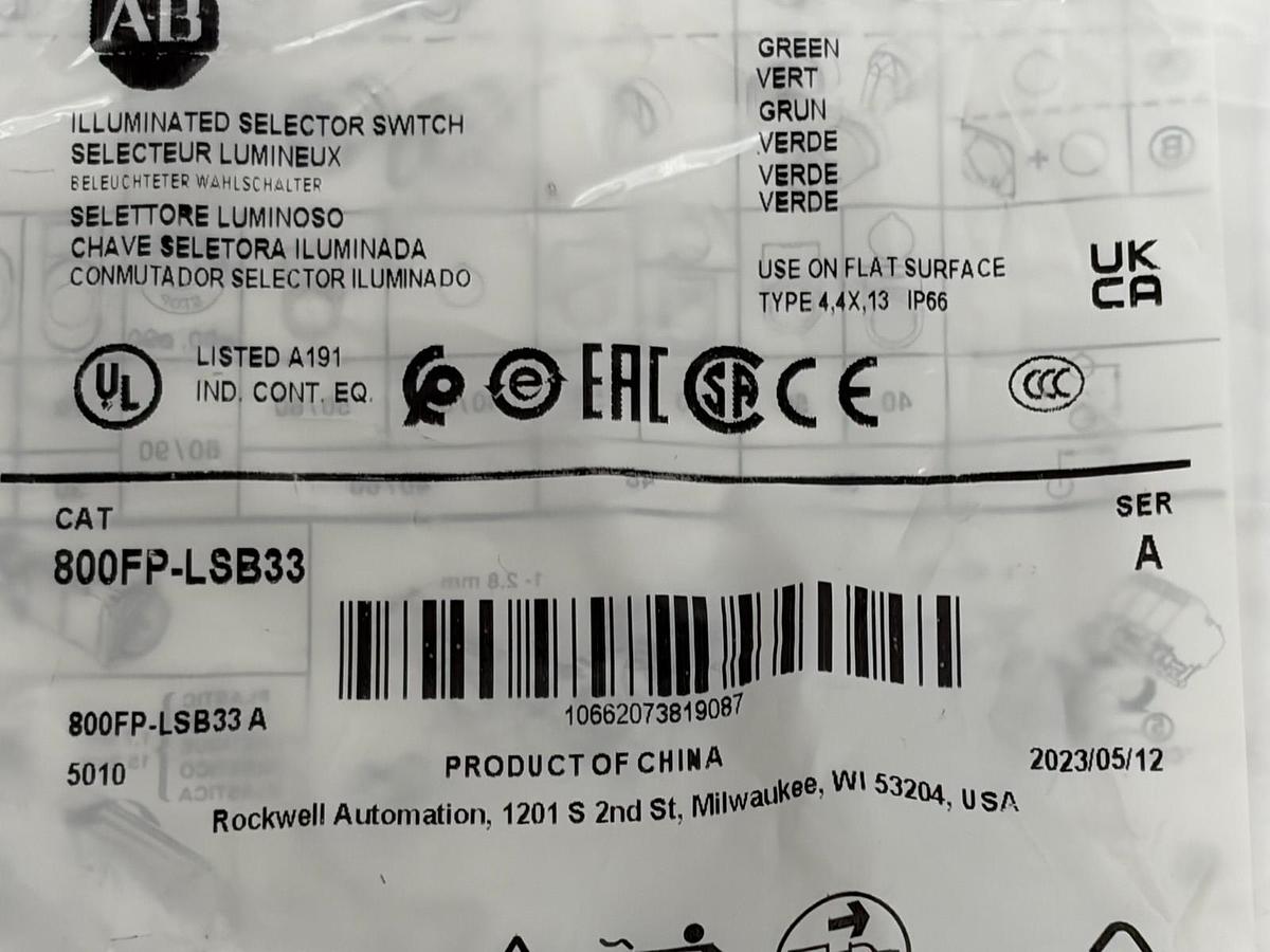 Allen Bradley 800FP-LSB33 Illuminated Selector Switch Green 3-Position - NSFS