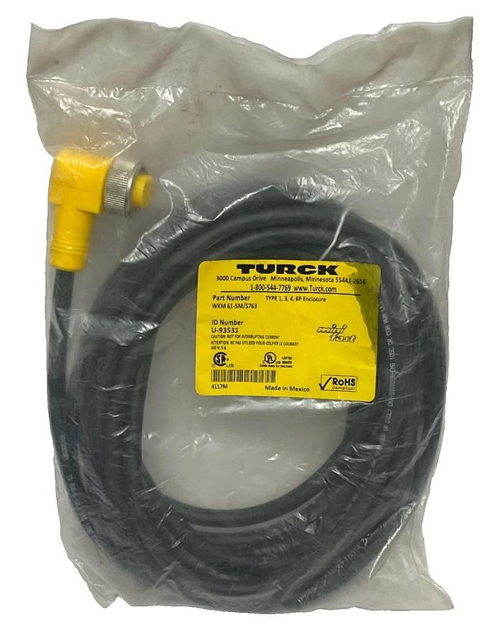 Used Turck WKM 61-5M/S763 Minifast 6-Pin Right-Angle Female Cordset 5m ,  NSFS