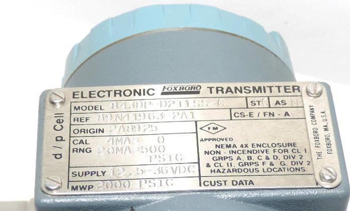 Used FOXBORO 843DP-D2I1SS-C TRANSMITTER REF. 89N41963-2A1, SUPPLY: 12.5-36 VDC