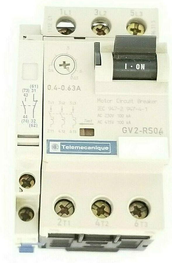 Used TELEMECANIQUE GV2-RS04 STARTER 0.4-0.63A W/ GV2-AN11 AUX. CONTACT