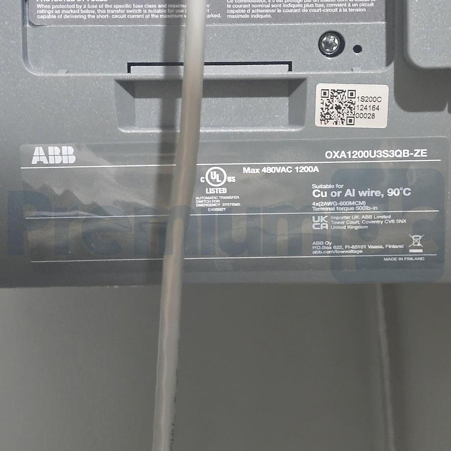 Used ABB Zenith ZTG ZGON3SX12-BX1XXXXX Transfer Switch 480V 1000A OXA1200U3S3QB-ZE