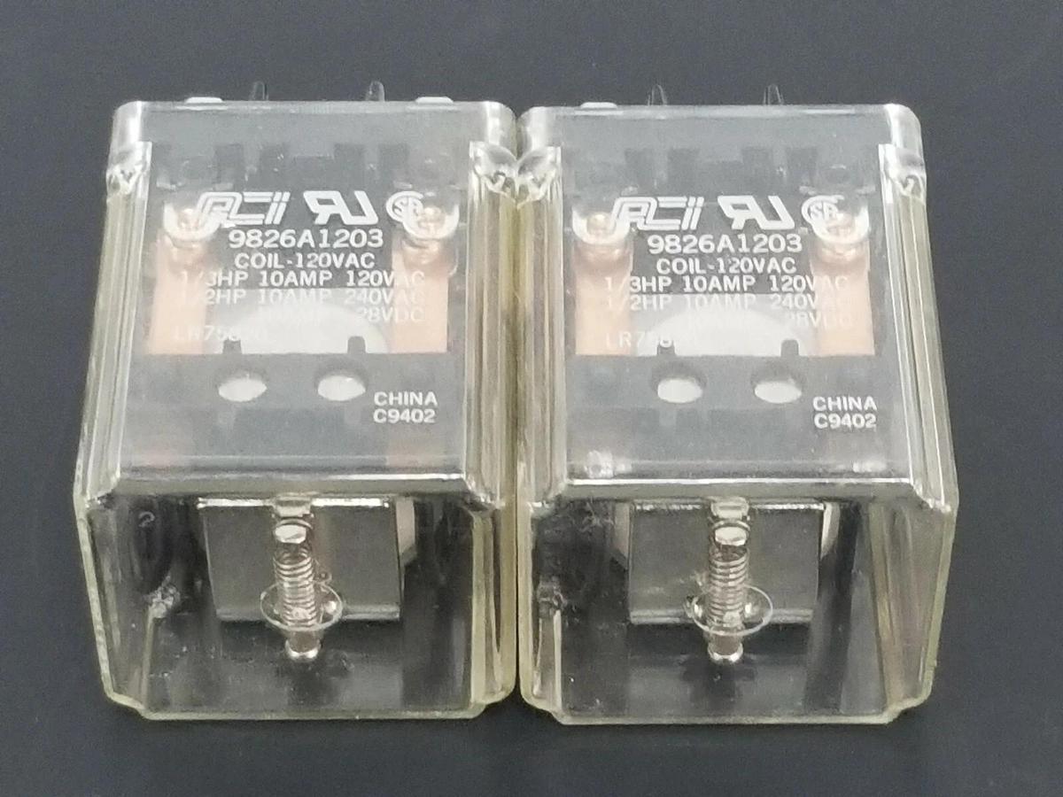 Used LOT OF 2 ACI 9826A1203 RELAYS COIL: 120VAC