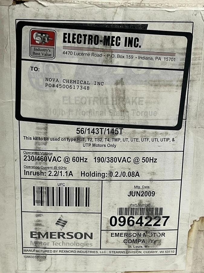 Emerson Stearns Shur Stop Electric Brake Kit 0964227 105633106003 10 lb-ft - New