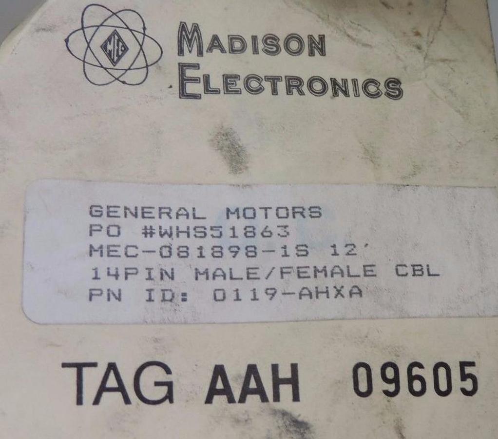 Used NEW MADISON ELECTRIC MEC-081898-1S-12 14PIN MALE/FEMALE 12' CABLE 0119-AHXA