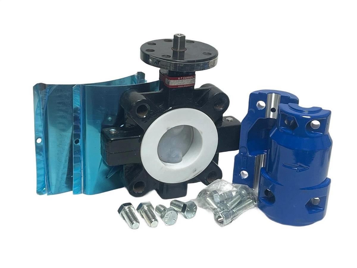 A-T Controls 2.5" Lined Butterfly Valve ASC-L1-0250-PFR-XA w/ Actuator Mount Kit