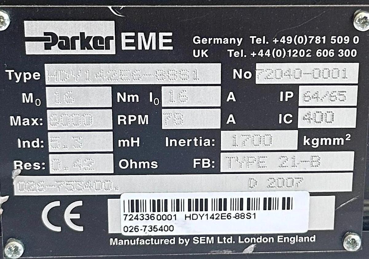 NEW PARKER EME HDY142E6-88S1 SERVO MOTOR NO 72040-0001 / 026-735400 / 7243360001