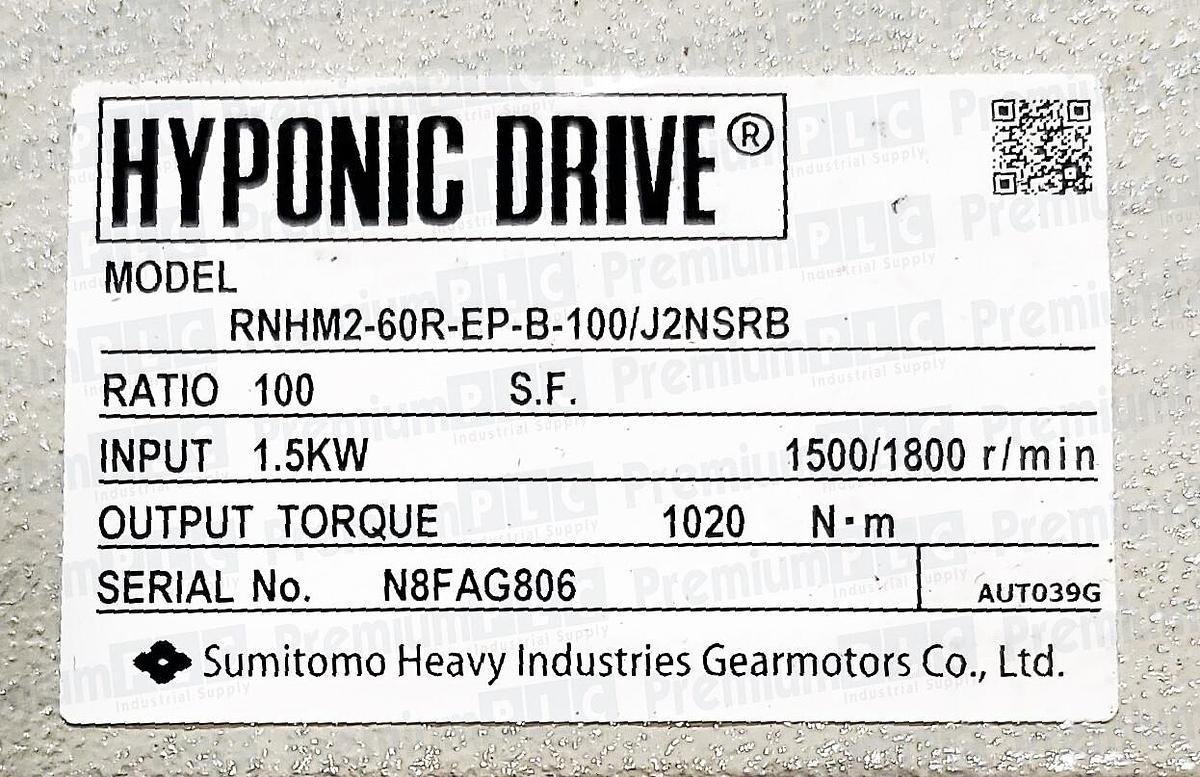 Used NEW HYPONIC DRIVE RNHM2-60R-EP-B-100/J2NSRB GEARMOTOR TYPE: TC-FP/FB-2E