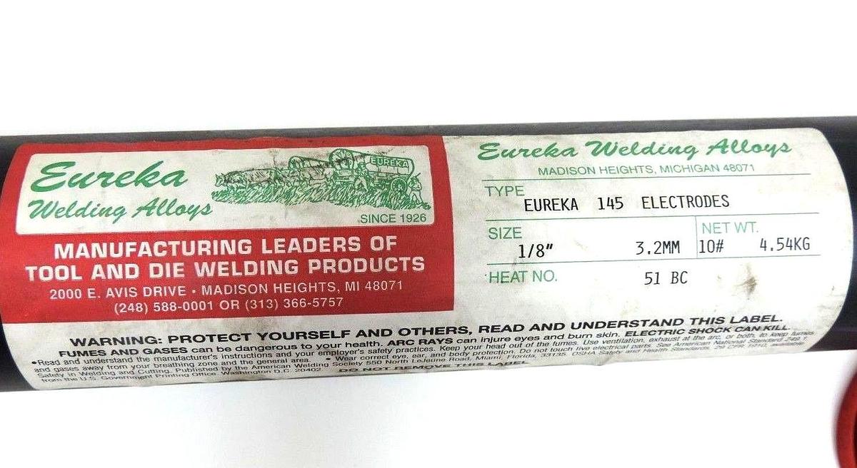 Used 40 LB'S - EUREKA 145 ELECTRODES 1/8" STICK WELDING RODS (4 - 10LB TUBES) 51BC