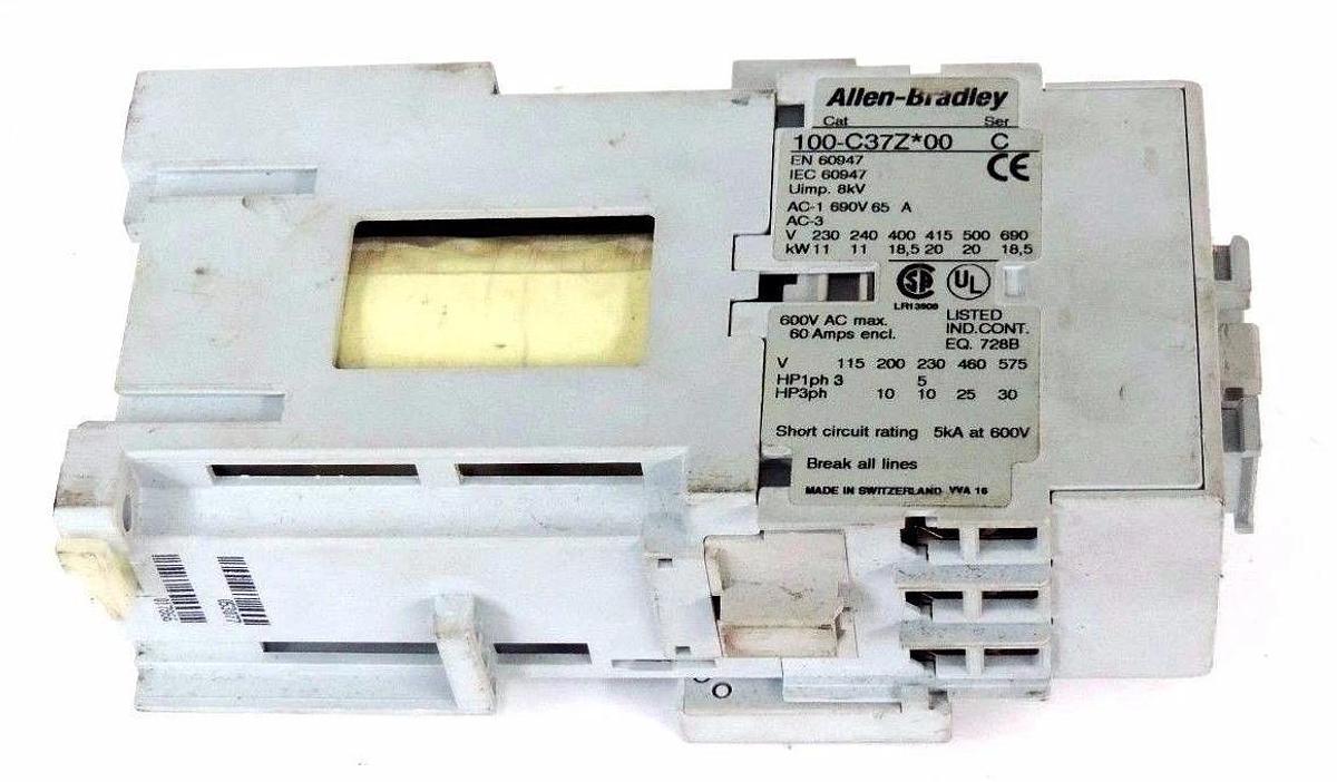 Used ALLEN BRADLEY 100-C37Z00 CONTACTOR SER C 24VDC COIL 100-SB10 AUX CONTACT SER B