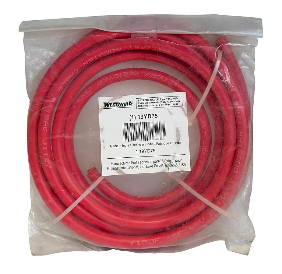 Used WESTWARD 19YD75 BATTERY BOOSTER CABLE RED 2GA 10FT 60V NSMP
