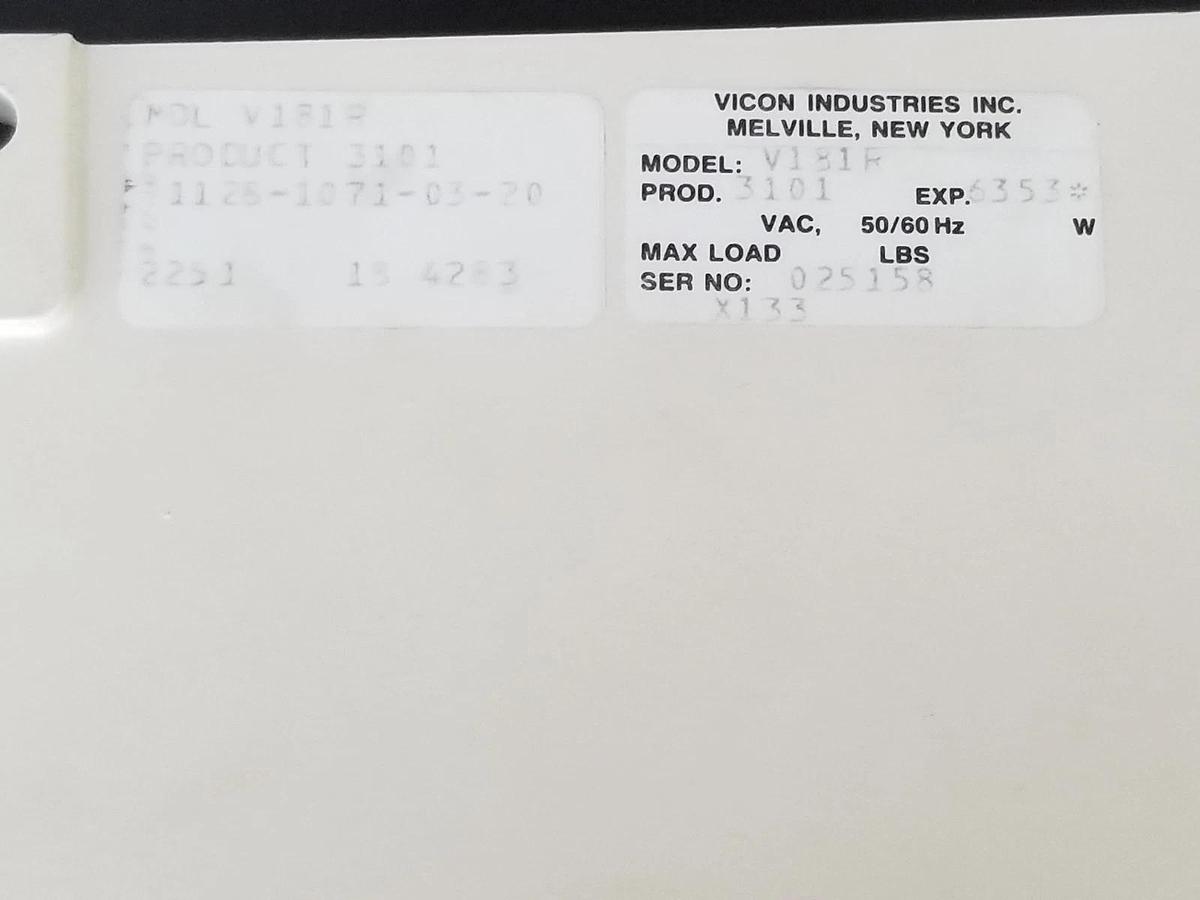 Used VICON INDUSTRIES MODEL V181R ENCLOSURE 50/60HZ, PRODUCT 3101, 1128-1071-03-20