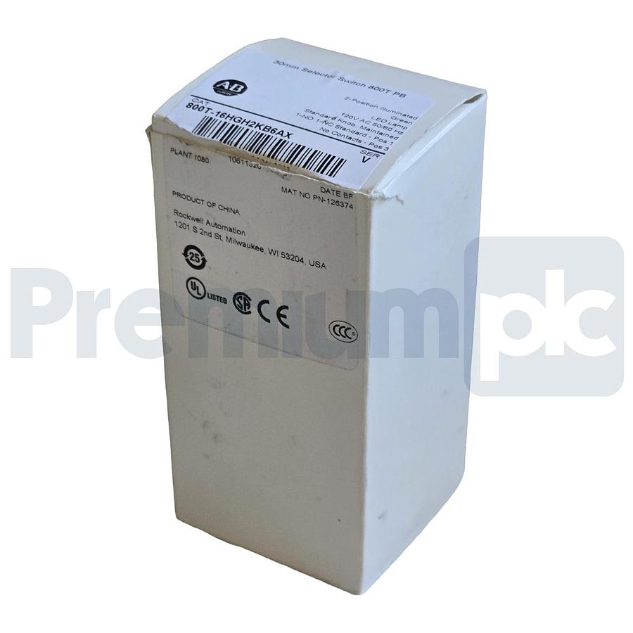 Allen-Bradley 800T-16HGH2KB6AX /V Selector Switch 30mm 2-Pos Green LED 120V NSMP