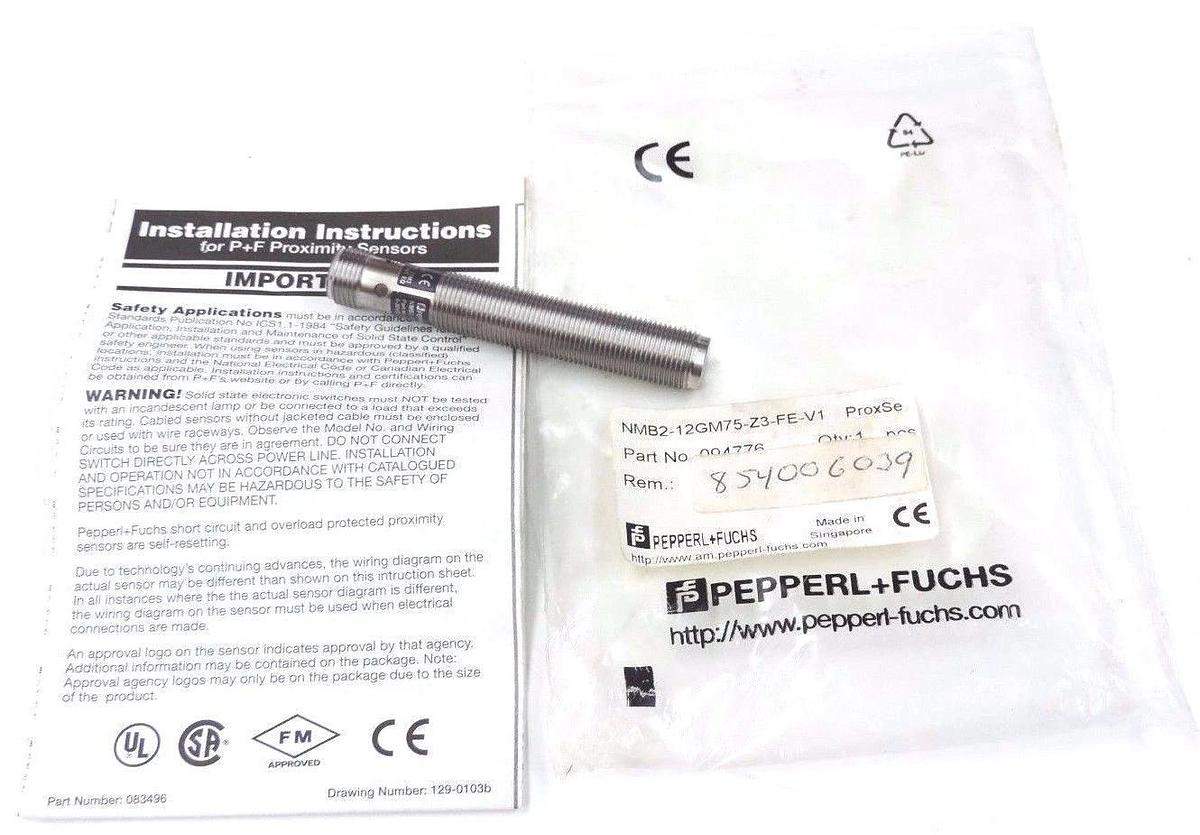 Used NEW PEPPERL+FUCHS NMB2-12GM75-Z3-FE-V1 PROX. SENSOR NMB212GM75Z3FEV1, P/N 094776