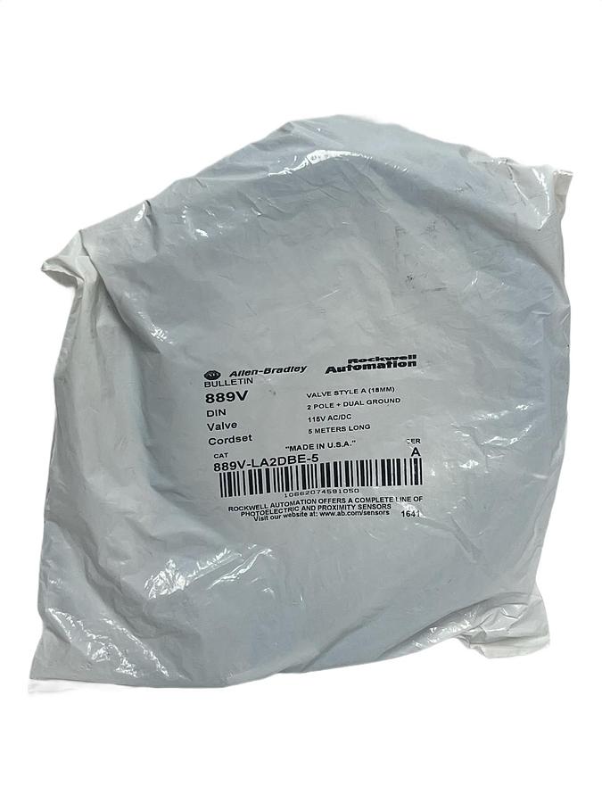 Used Allen-Bradley 889V-LA2DBE-5 DIN Valve Cordset 2-Pin 5M New Sealed