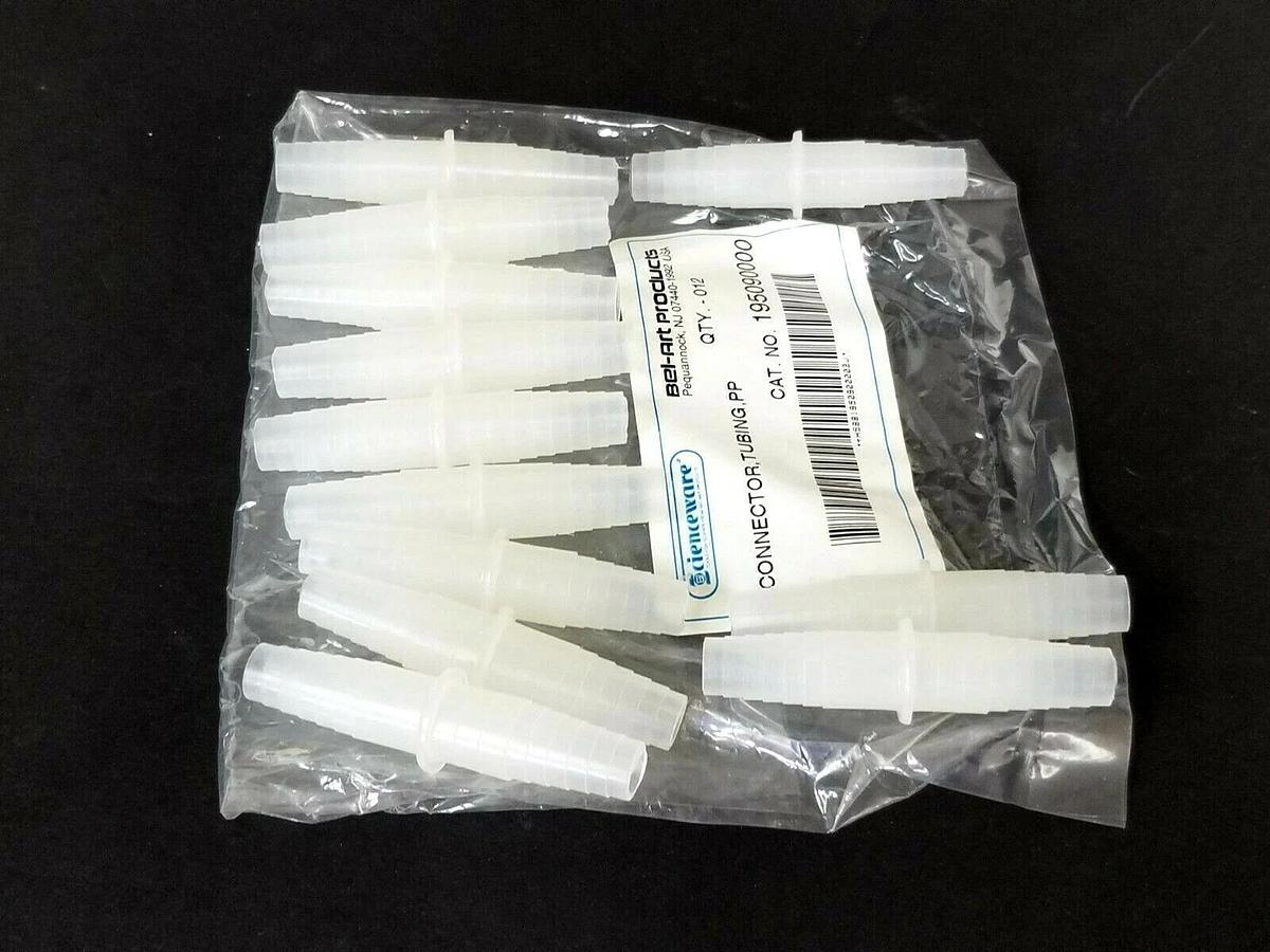 Used PACK OF 12 NEW BEL-ART PRODUCTS 195090000 TUBING CONNECTORS PP 3/8'' STRAIGHT