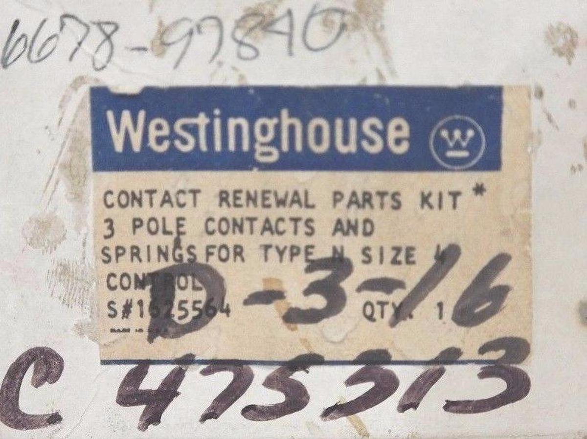 Used NEW WESTINGHOUSE 1625564 CONTACT KIT, 3-POLE, MISSING PARTS SEE PHOTOS
