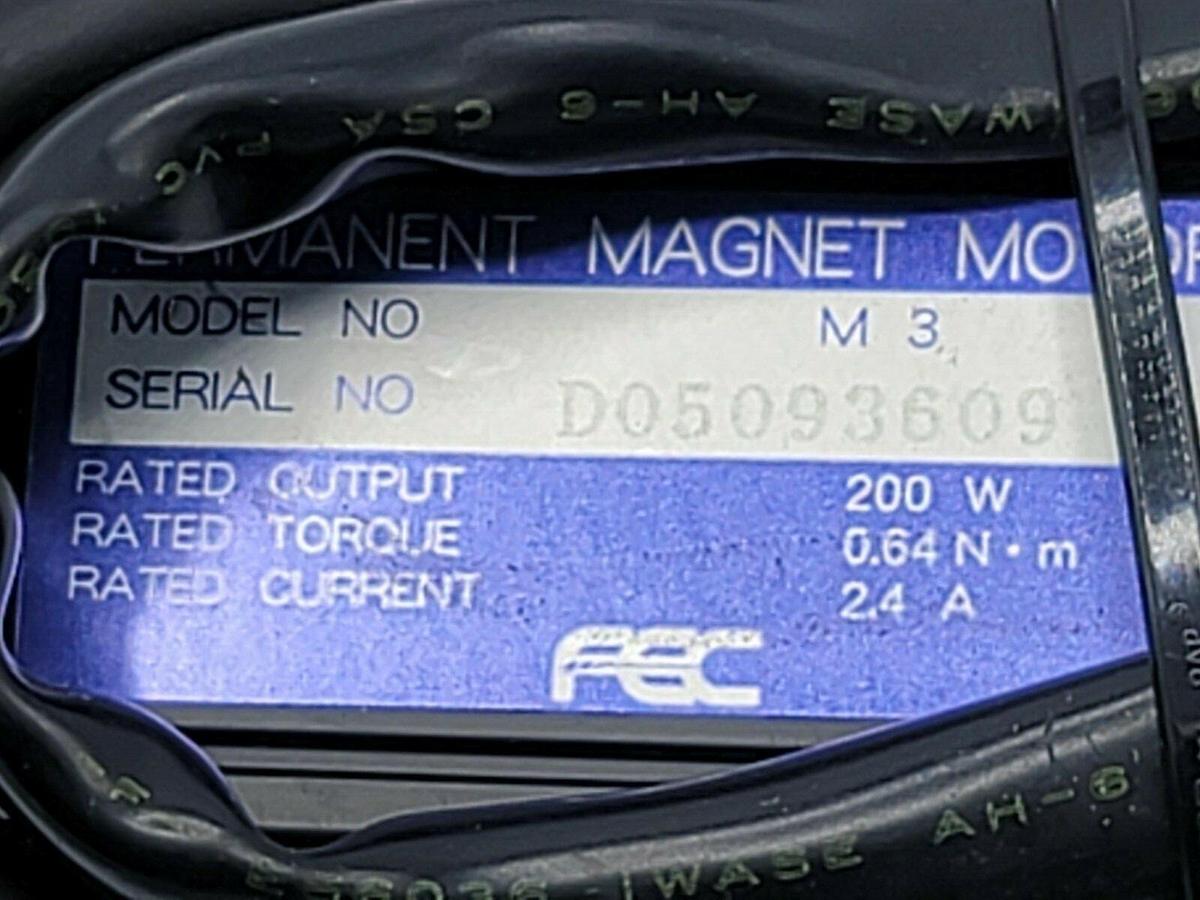 Used FEC INC. DFT-132W3-S TOOL MODEL NO. M3 PERMANENT MAGNET MOTOR