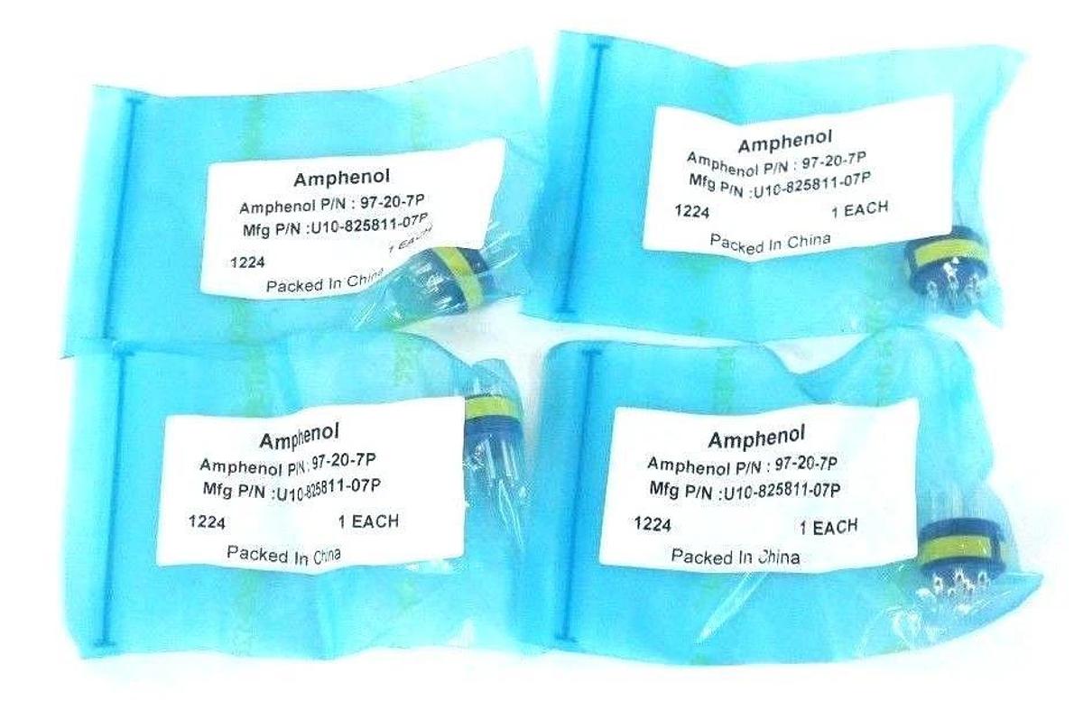 Used LOT OF 4 NEW AMPHENOL 97-20-7P CONNECTORS 8 PIN U10-825811-07P