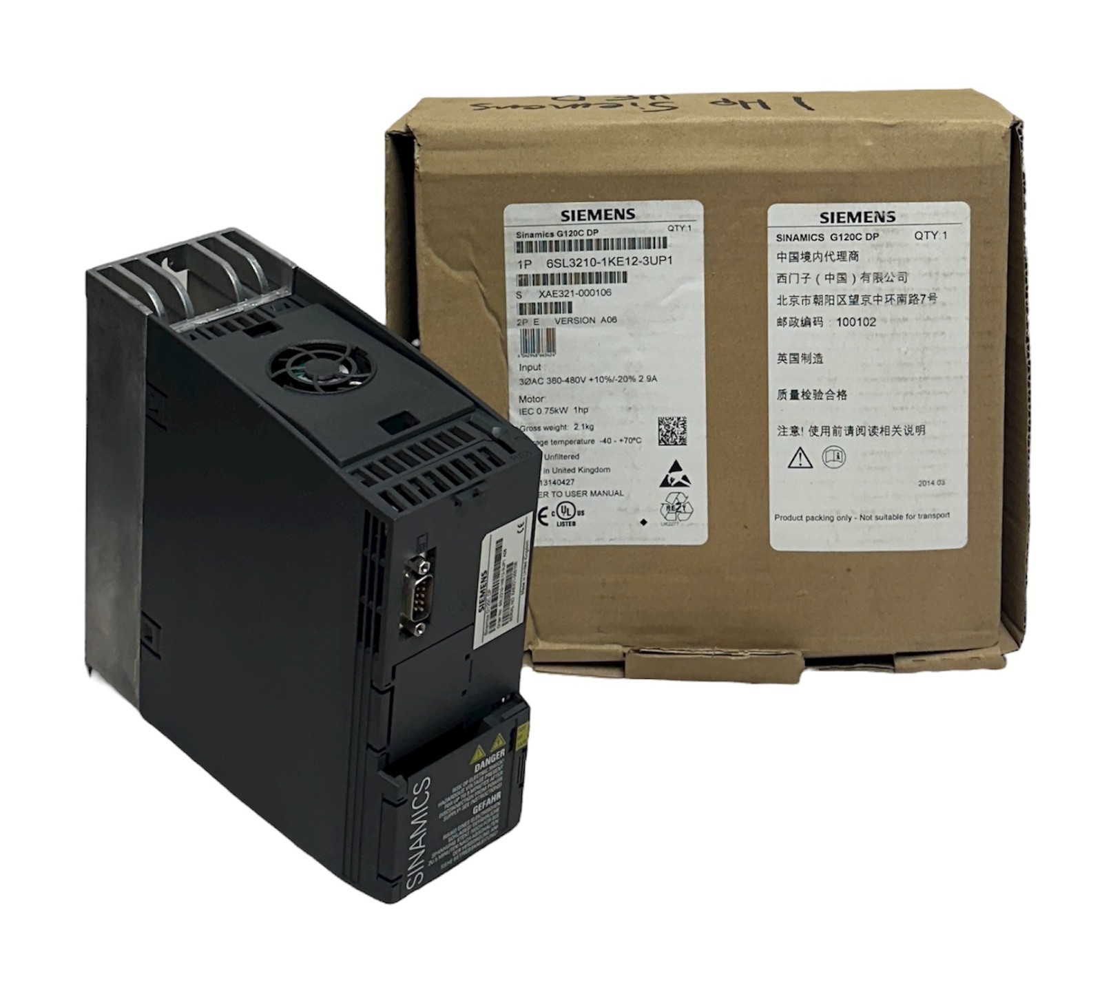 Used SIEMENS 6SL3210-1KE12-3UP1 / 6SL32101KE123UP1 SINAMICS G120C DP DRIVE 1HP NSMP