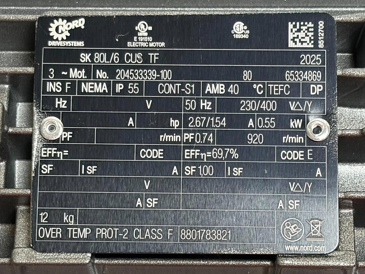 Nord SK 80L/6 CUS TF 3-Phase Electric Motor 230/400V 0.55kW New In Box