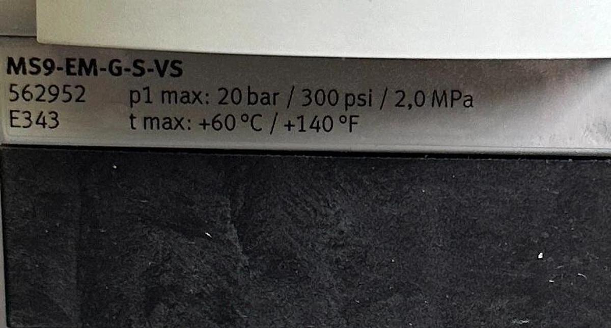 Used FESTO MS9-EM-G-S-VS / 562952 MS SERIES SHUT-OFF VALVE ON/OFF 20BAR 300PSI 2,0MPa