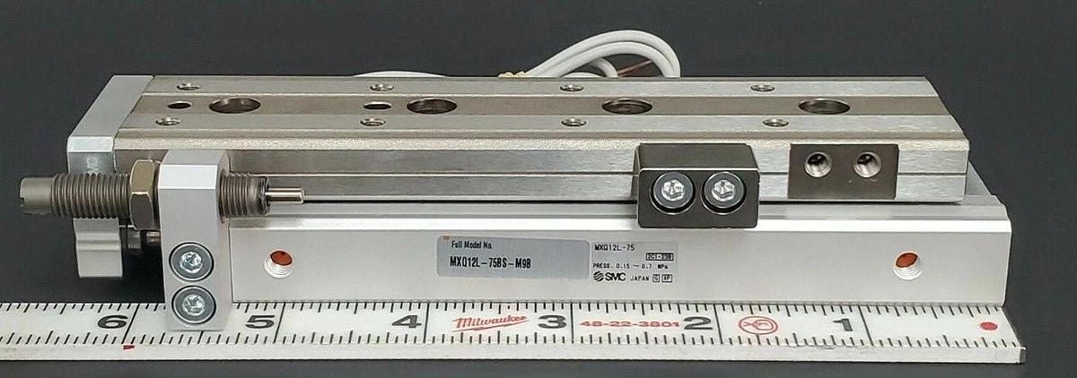 Used NEW SMC MXQ12L-75BS-M9B CYLINDER SLIDE TABLE MXQ12L75BSM9B, 0.15~0.7 MPa