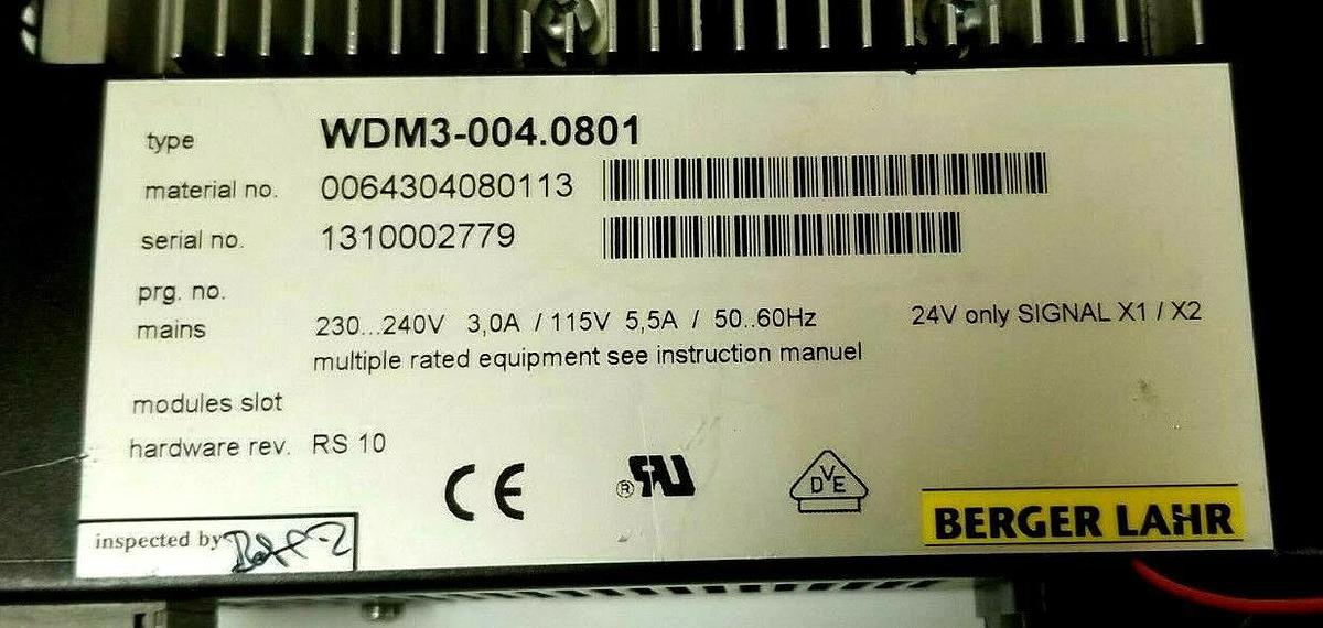 Used SIG POSITEC BERGER LAHR WDM3-004.0801 REV. RS 10 SERVO DRIVE WDM30040801