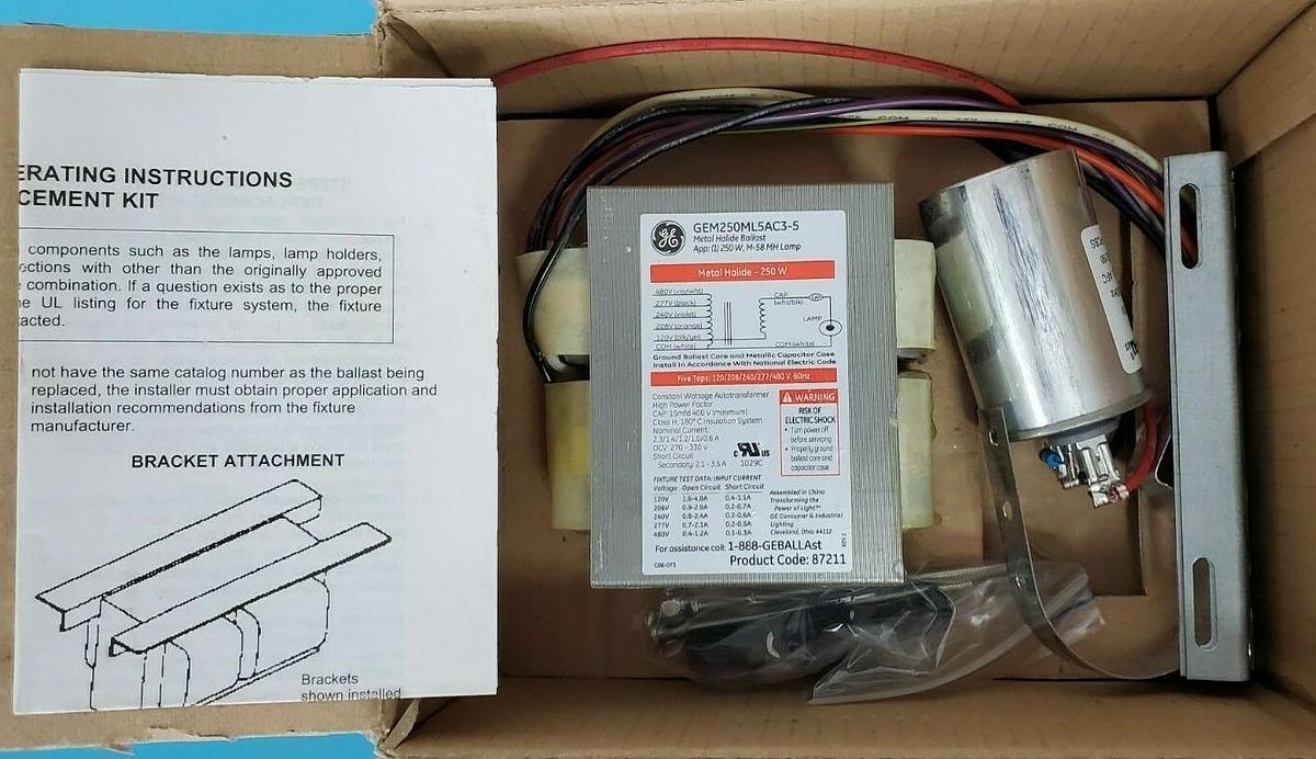 Used NIB GENERAL ELECTRIC GEM250ML5AC3-5 METAL HALIDE BALLAST 87211 LAMP - 250 WATT