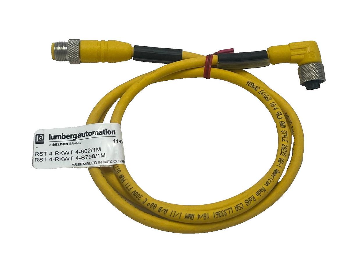 Used LUMBERG AUTOMATION RST 4-RKWT M12 Male Straight to M12 Female Right Angle 4-Pin