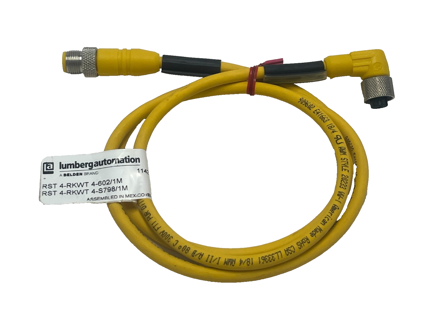 Used LUMBERG AUTOMATION RST 4-RKWT M12 Male Straight to M12 Female Right Angle 4-Pin