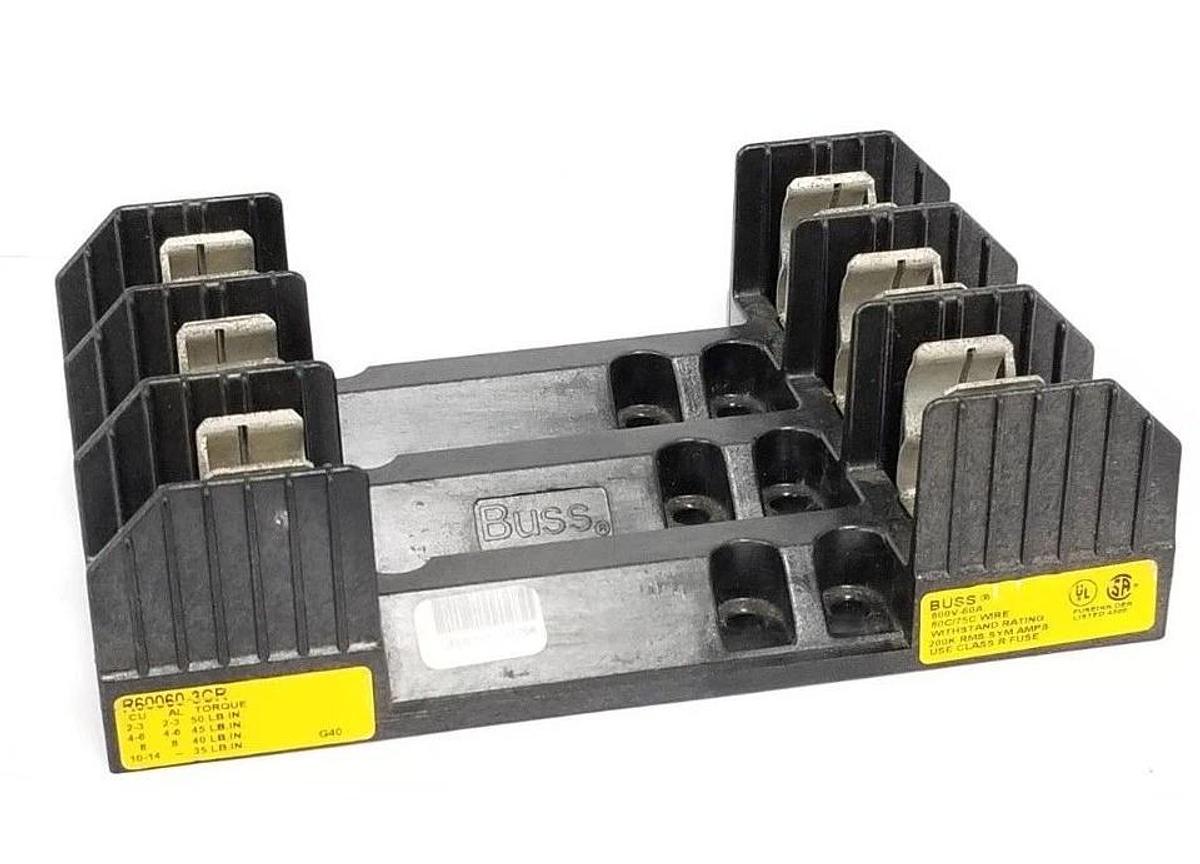Used BUSS R60060-3CR FUSE HOLDER 600V, 60A, 3P, R600603CR